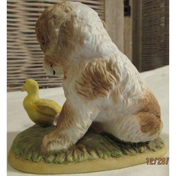 Homco Cocker Spaniel puppy dog with yellow duck in the grass vintage spring - Picture 3 of 6